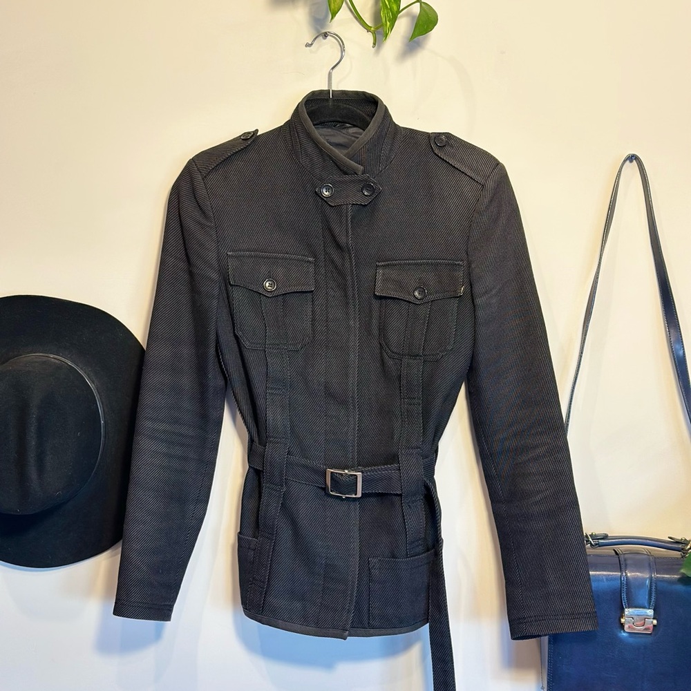 Stylish Black Belted Utility Jacket
